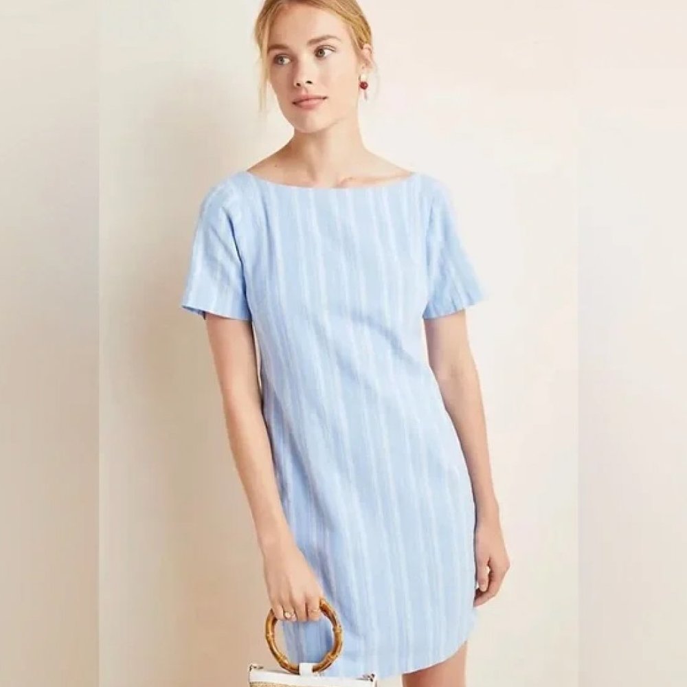 By Anthropologie Cape May Blue Stripe Linen Dress - Sz. 12